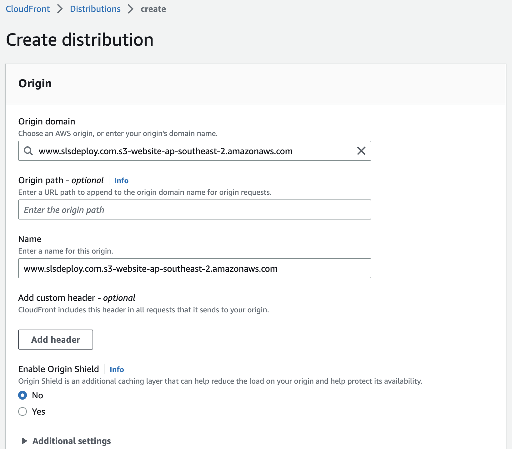 Create CloudFront Distribution